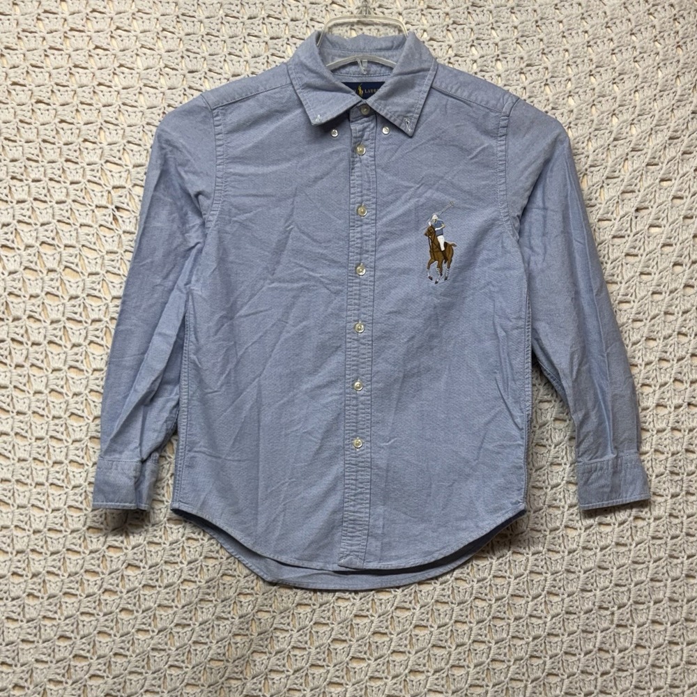 Ralph Lauren Big Pony Oxford Shirt Youth Sz M  10-12 Blue Brown Button Down